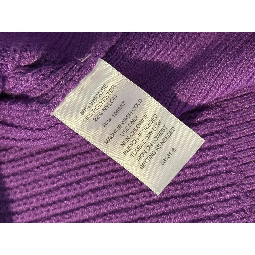 Liz Claiborne Womens XXL Bright Violet Ribbed V-Neck Puff Sleeve Sweater‎ NWT